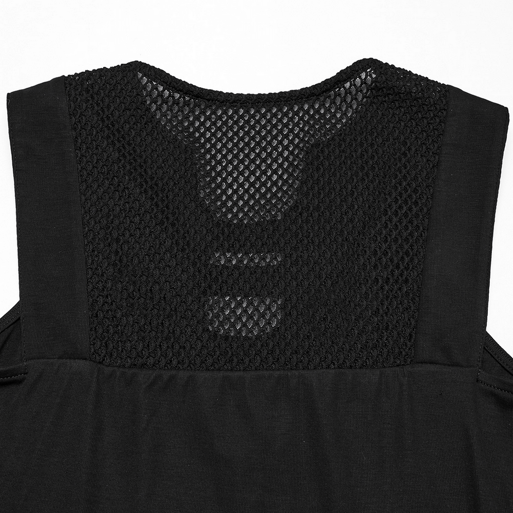 Stylish Futuristic Black Tank Top with Mesh Back
