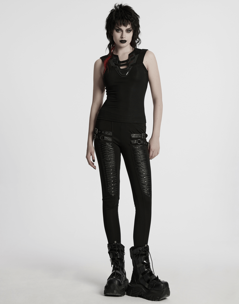 Stylish Futuristic Black Tank Top with Mesh Back