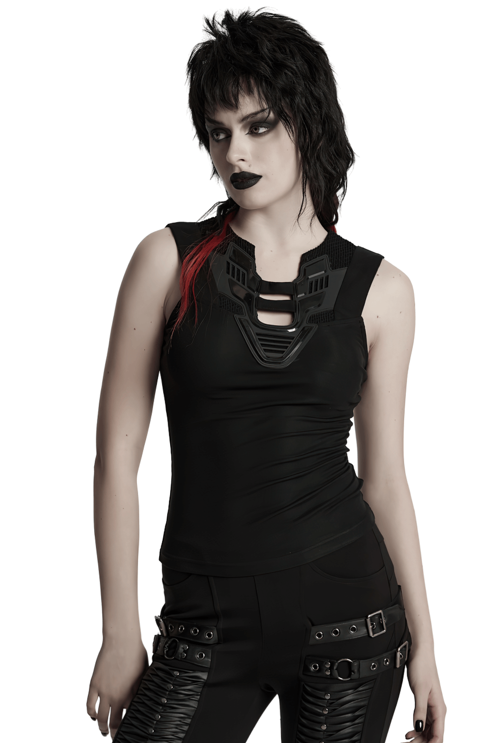 Stylish Futuristic Black Tank Top with Mesh Back