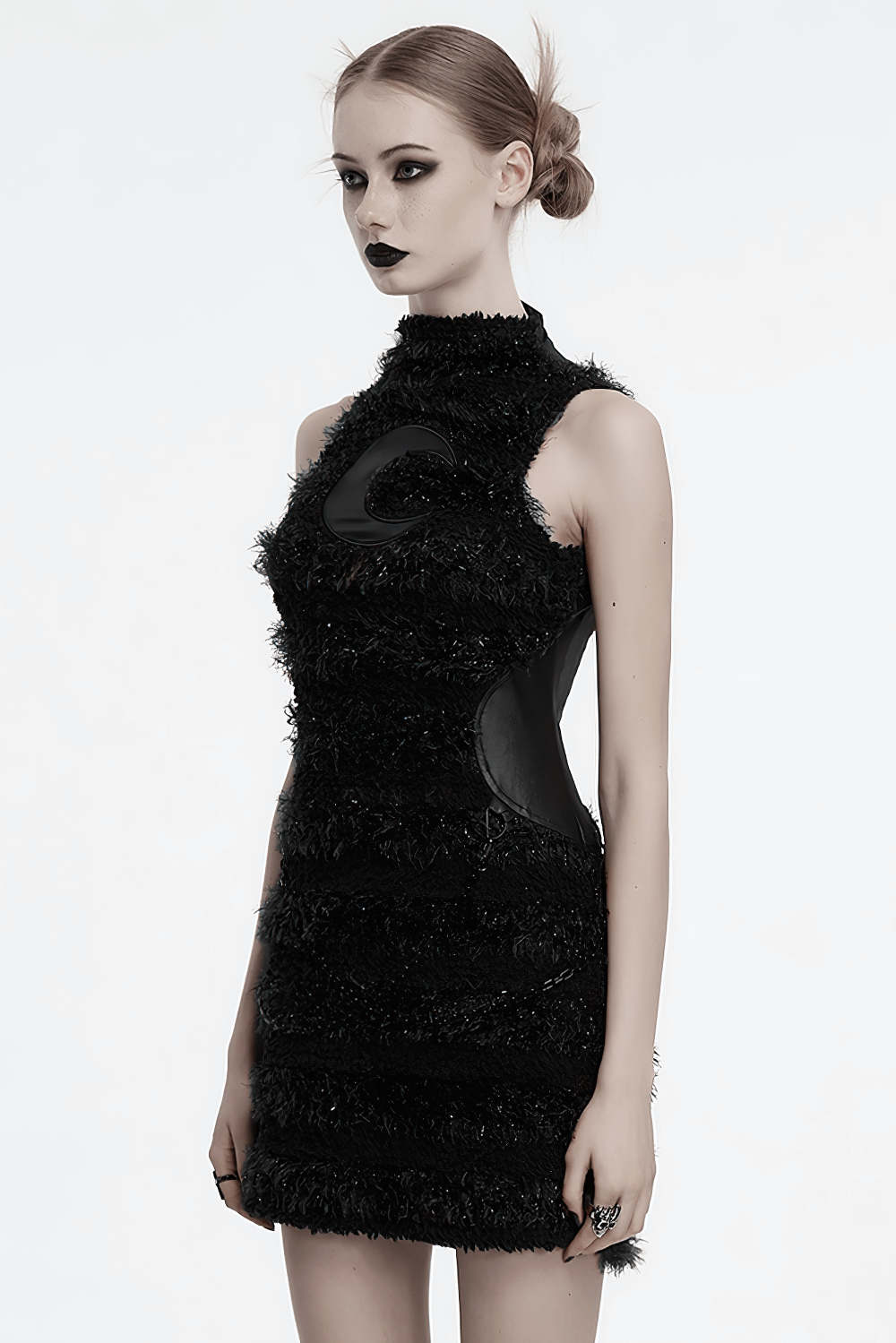 Stylish Gothic Black Mini Dress with Moon Embroidery