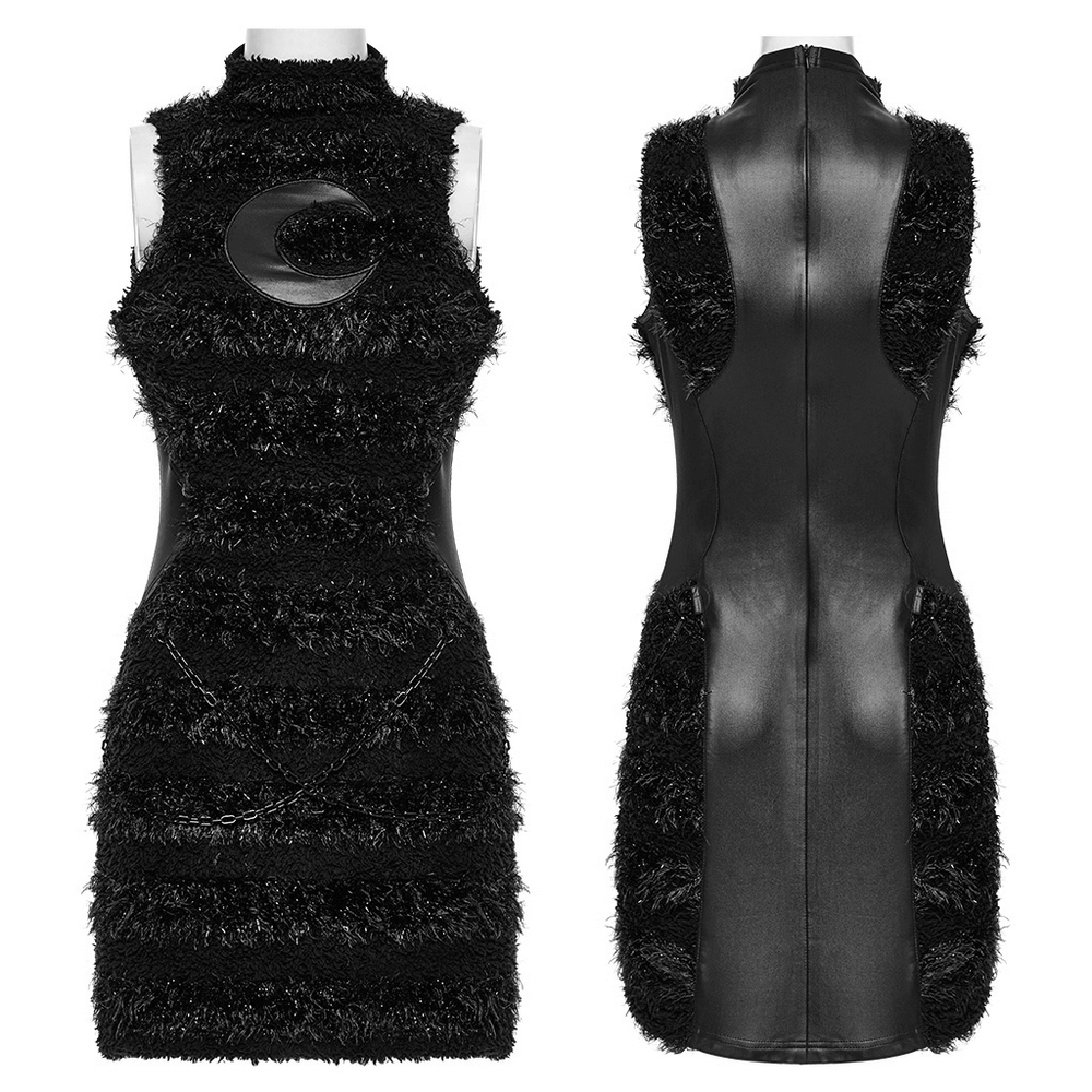 Stylish Gothic Black Mini Dress with Moon Embroidery