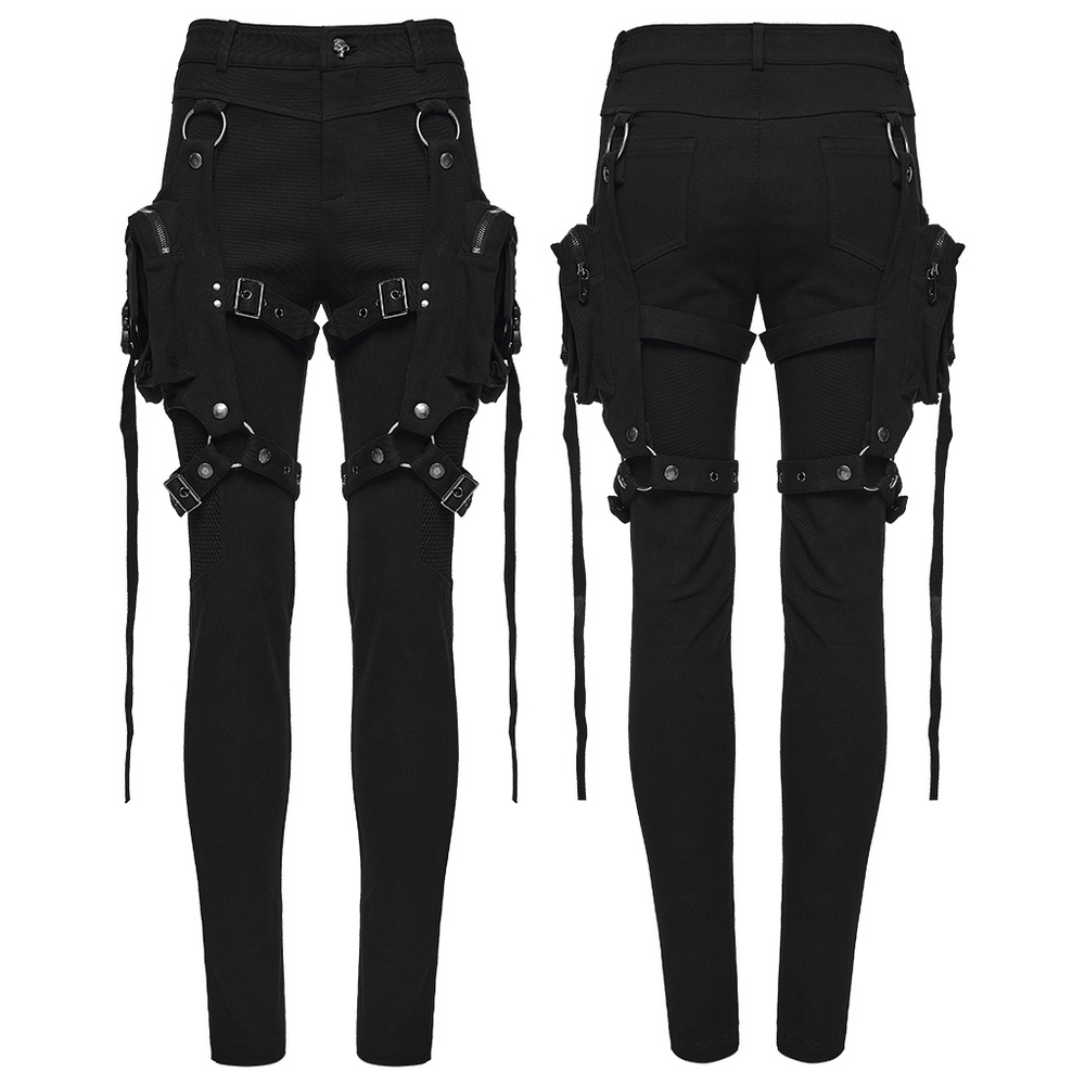 Stylish Gothic Black Twill Pants with Detachable Pockets