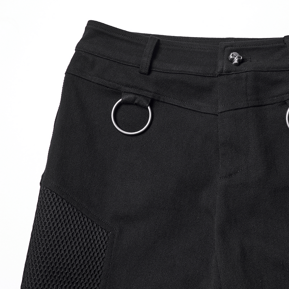 Stylish Gothic Black Twill Pants with Detachable Pockets