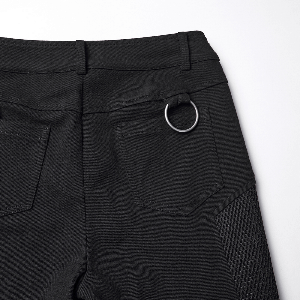 Stylish Gothic Black Twill Pants with Detachable Pockets
