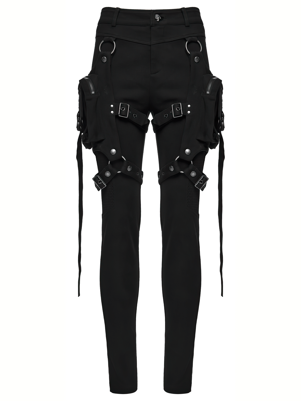 Stylish Gothic Black Twill Pants with Detachable Pockets