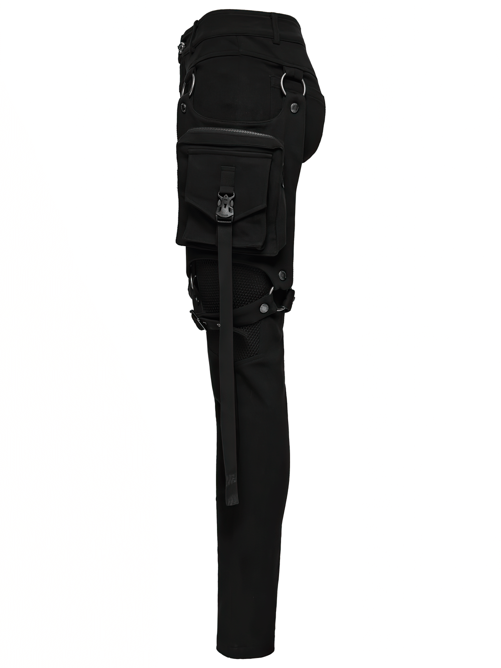 Stylish Gothic Black Twill Pants with Detachable Pockets