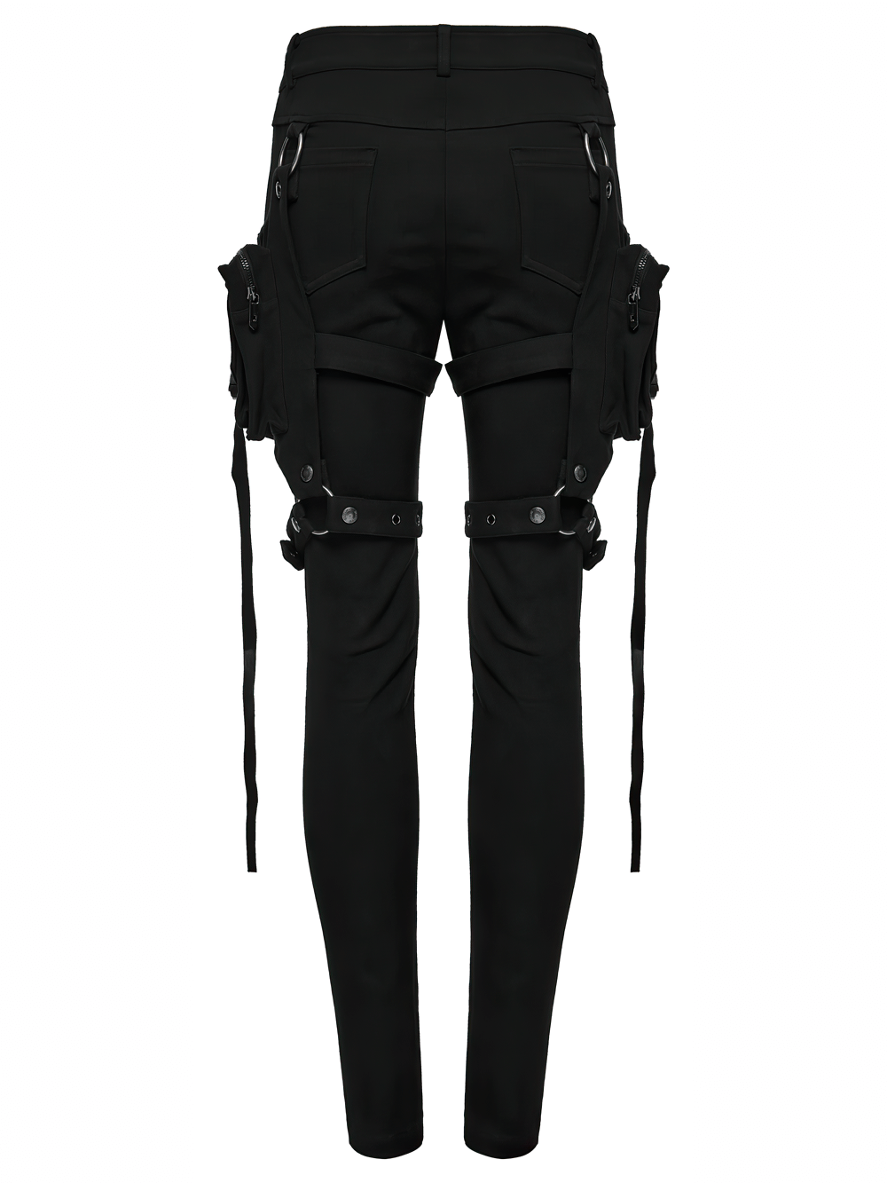 Stylish Gothic Black Twill Pants with Detachable Pockets