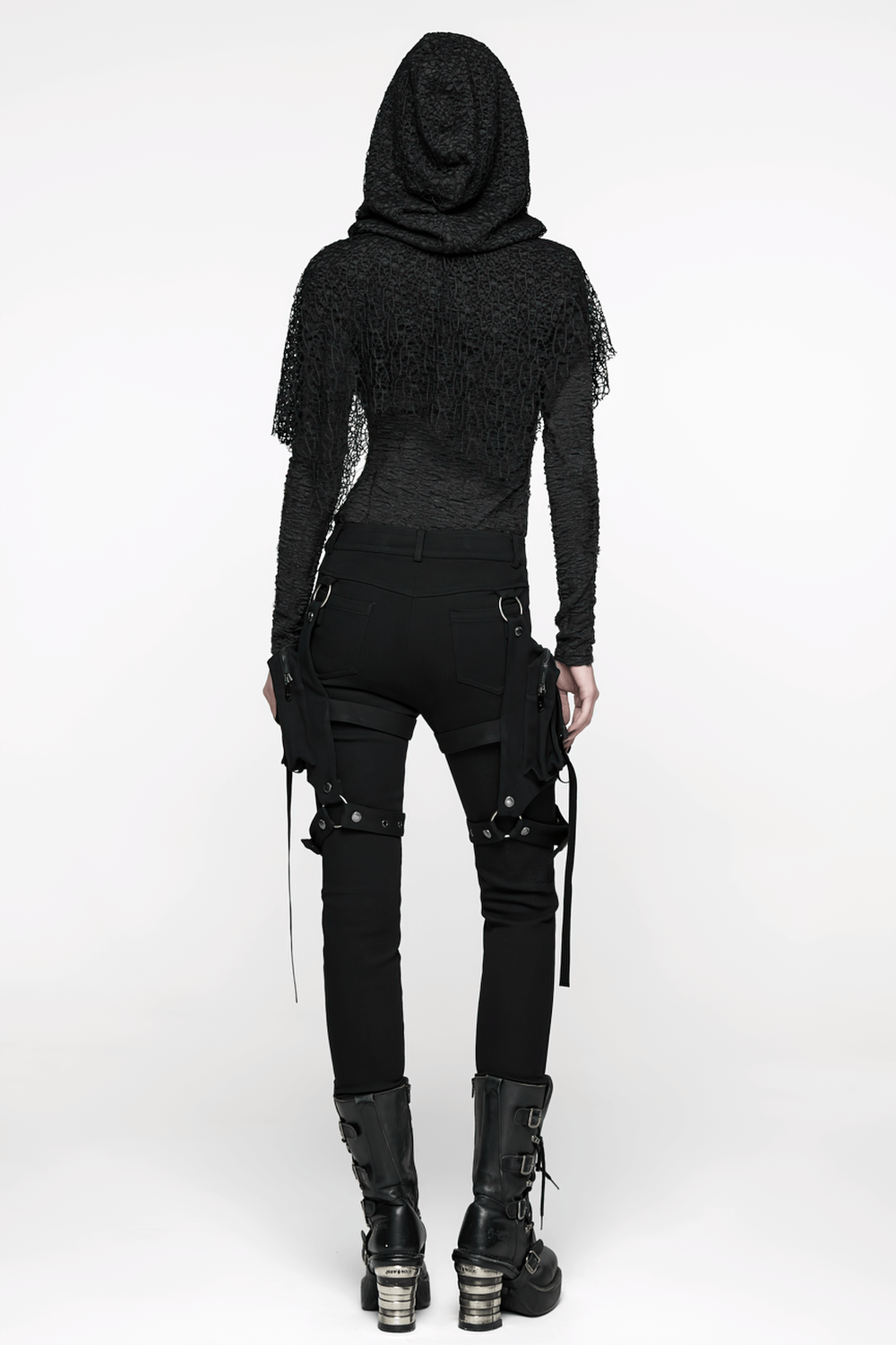Stylish Gothic Black Twill Pants with Detachable Pockets