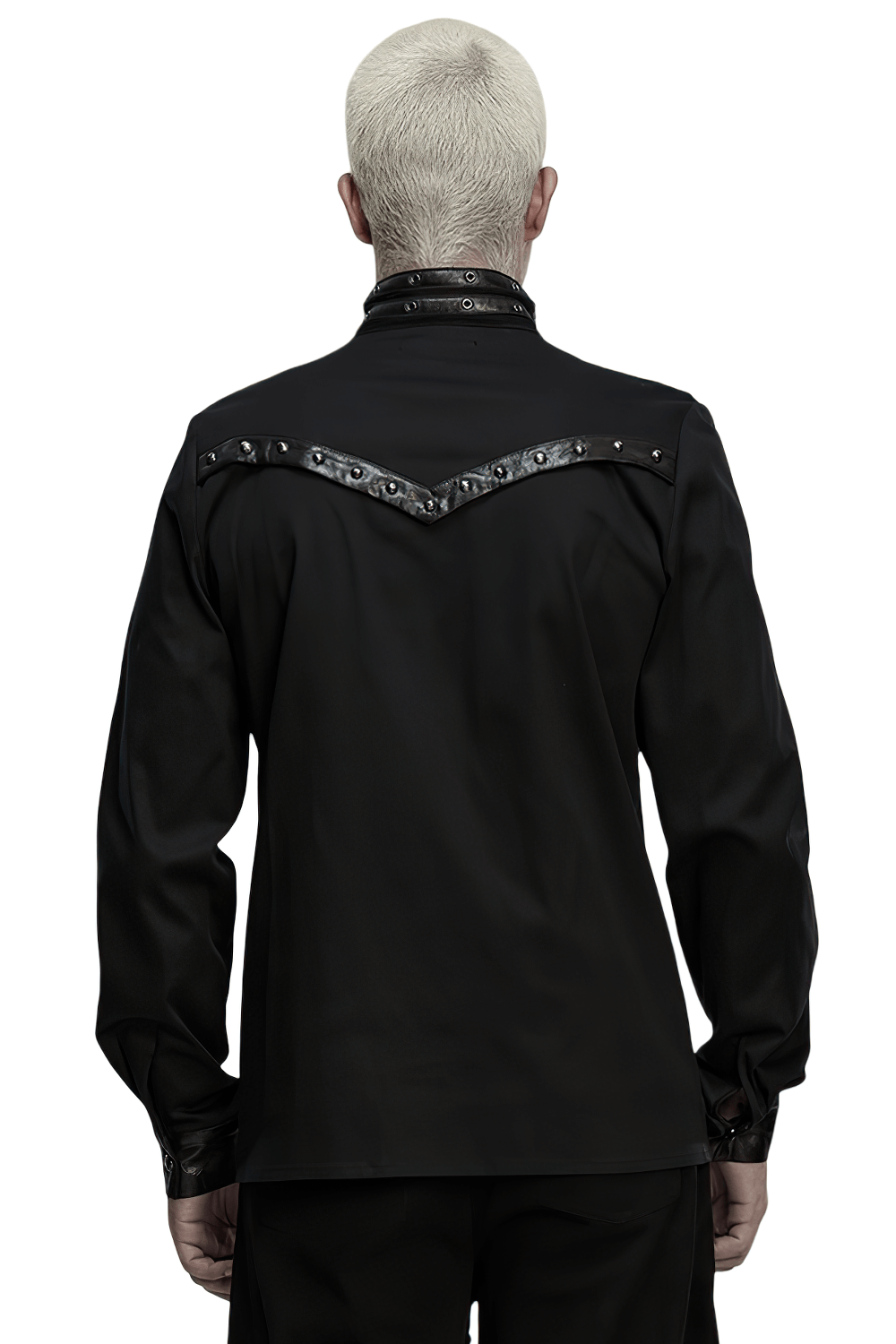 Stylish Gothic Buckled Faux Leather Patch Cyber Shirt