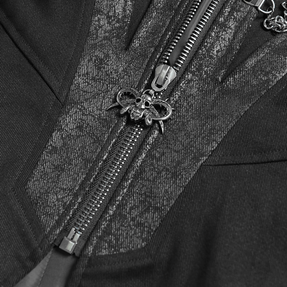 Stylish Gothic Long Coat with Chains and High Collar