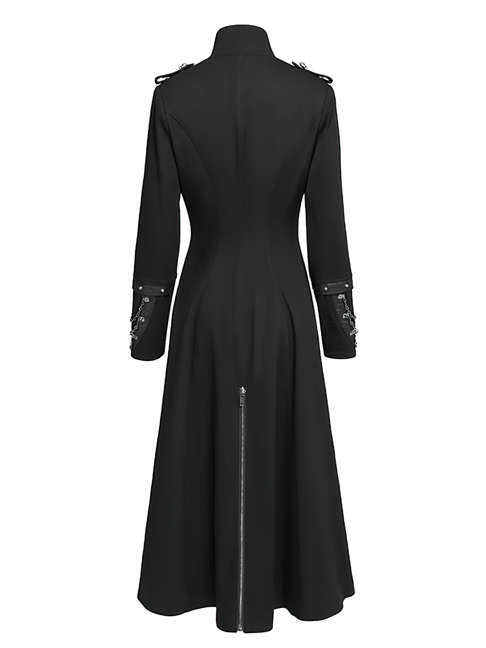 Stylish Gothic Long Coat with Chains and High Collar
