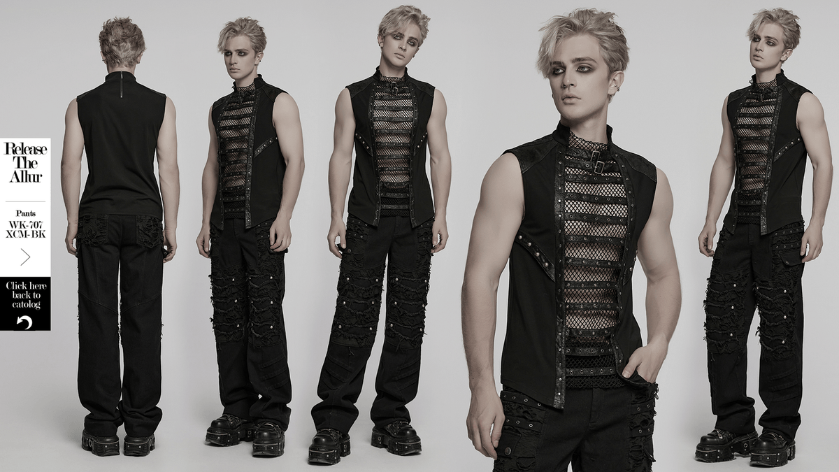 Stylish Gothic Mesh Vest with Faux Leather Trim