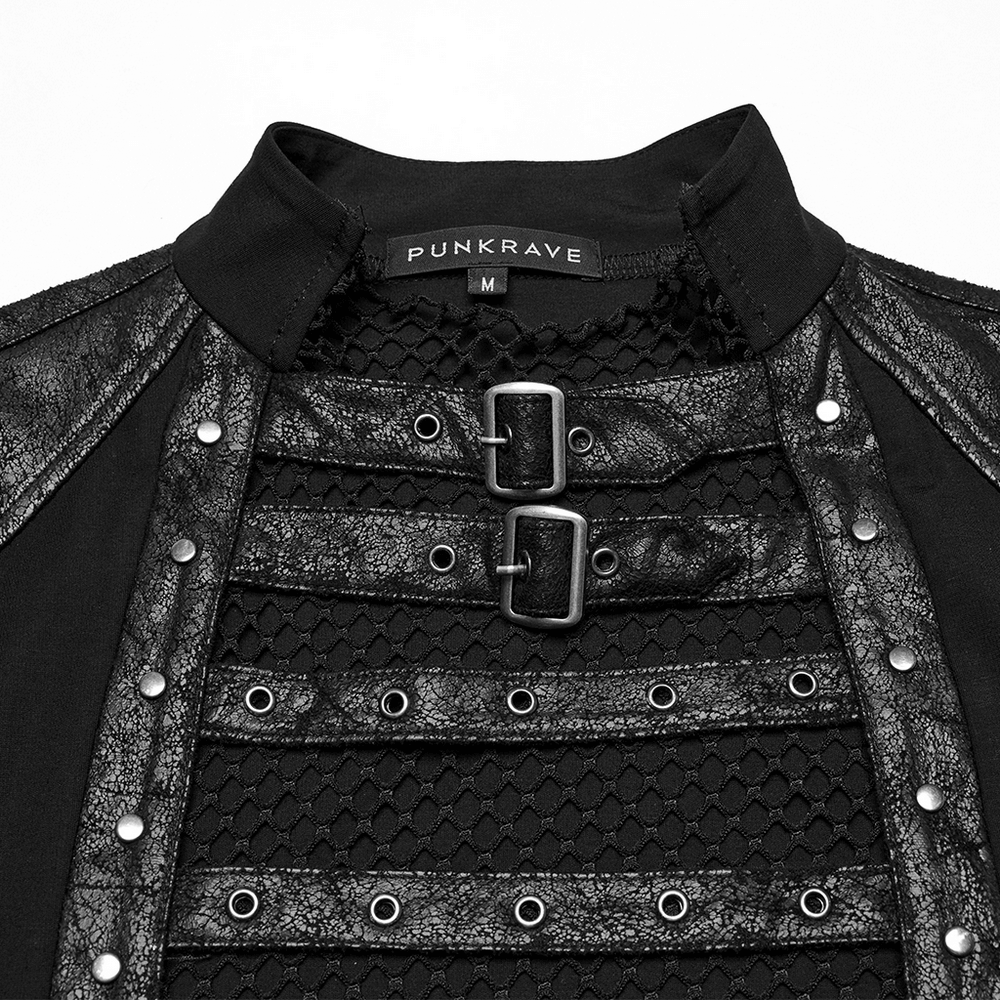 Stylish Gothic Mesh Vest with Faux Leather Trim