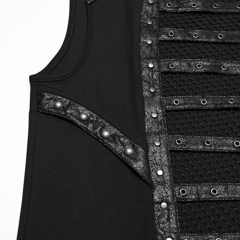 Stylish Gothic Mesh Vest with Faux Leather Trim