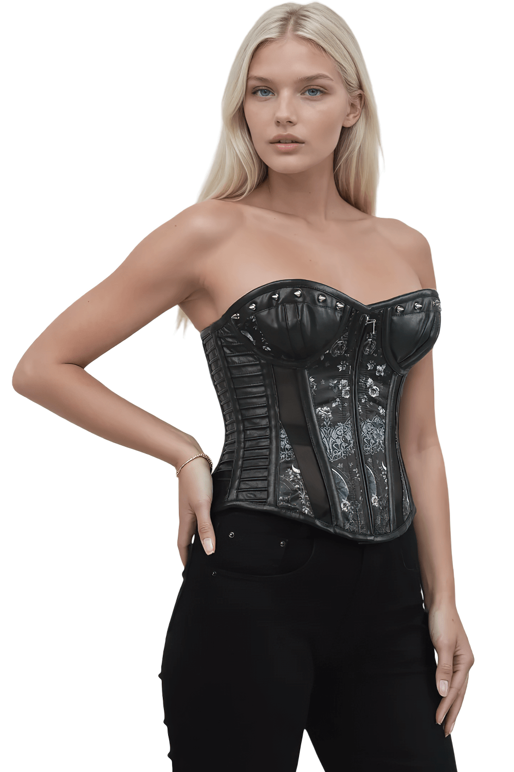 Stylish Gothic Overbust Corset with Studs and Moon Print