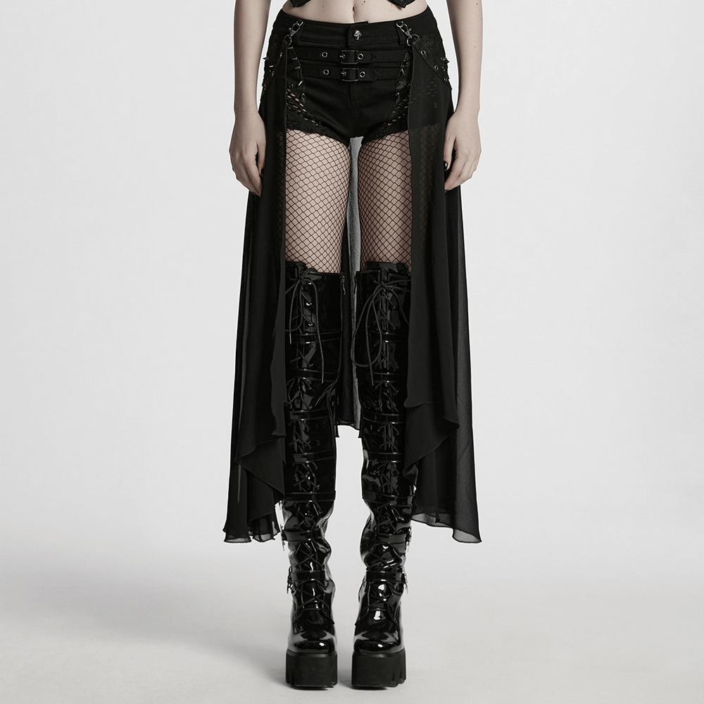 Stylish Gothic Shorts with Detachable Chiffon Cape