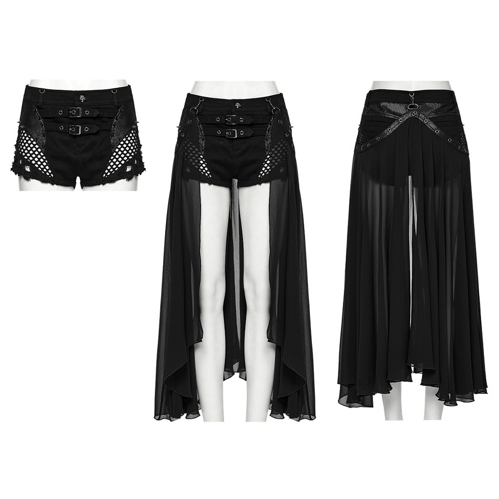 Stylish Gothic Shorts with Detachable Chiffon Cape