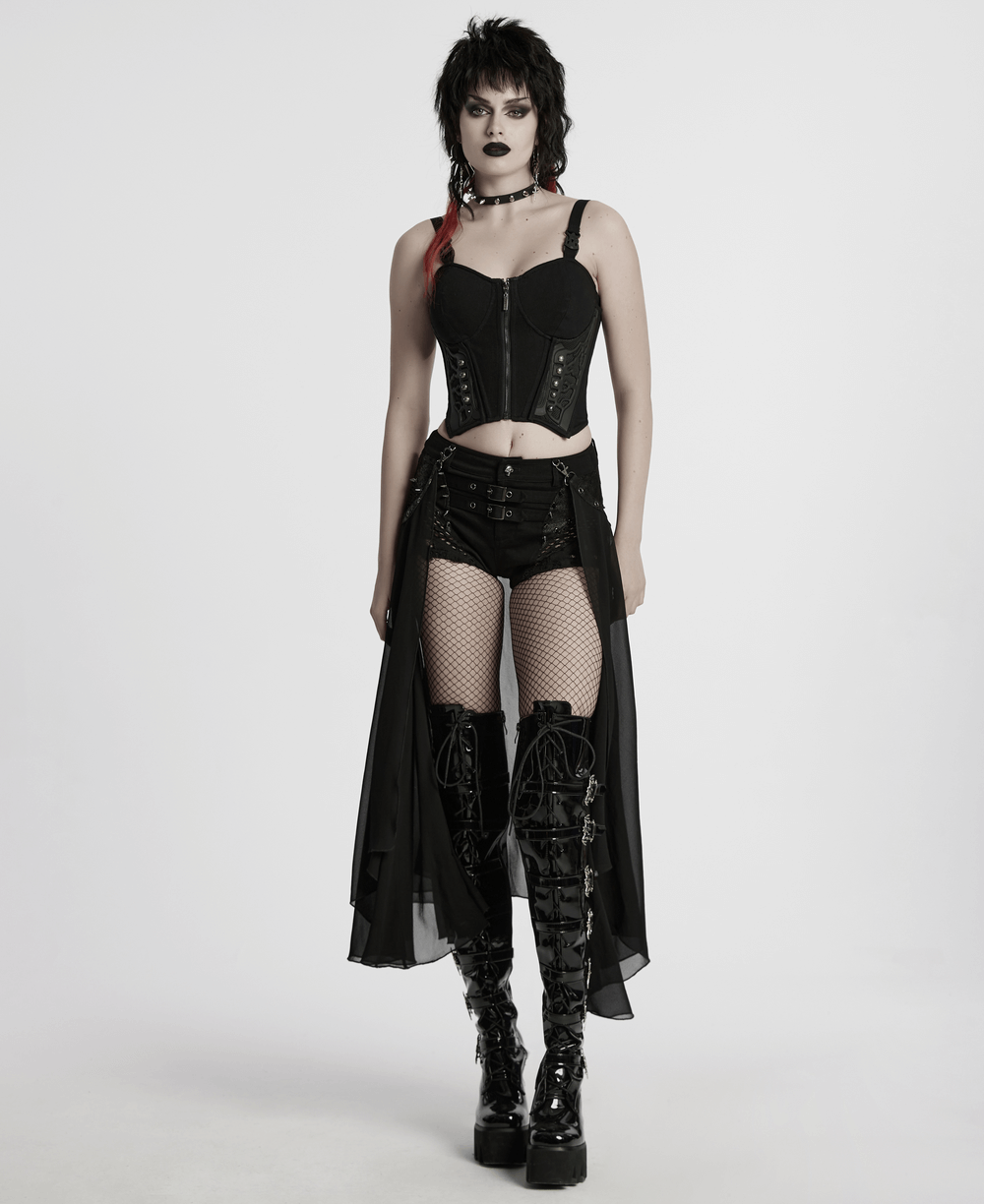 Stylish Gothic Shorts with Detachable Chiffon Cape