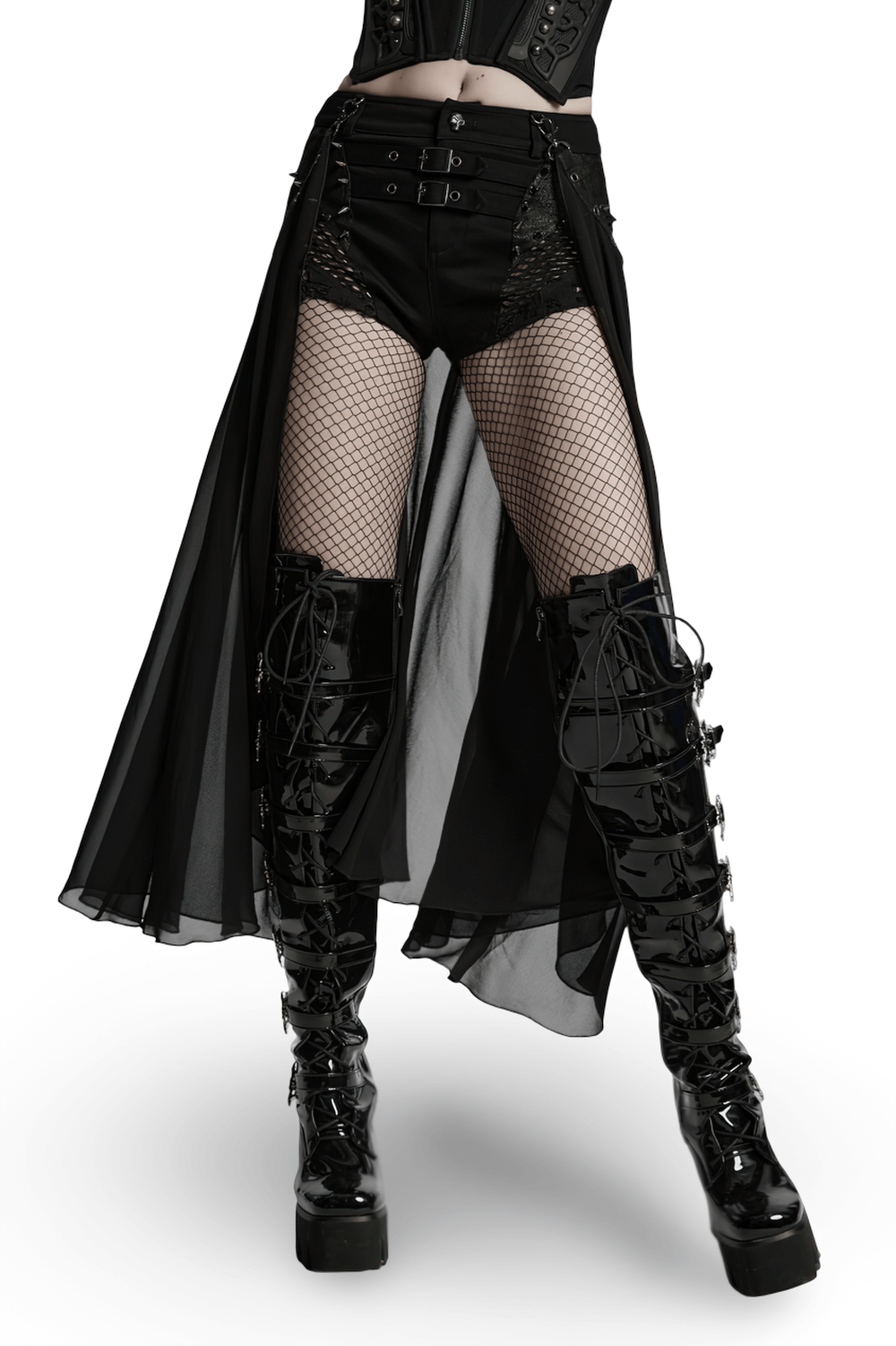 Stylish Gothic Shorts with Detachable Chiffon Cape