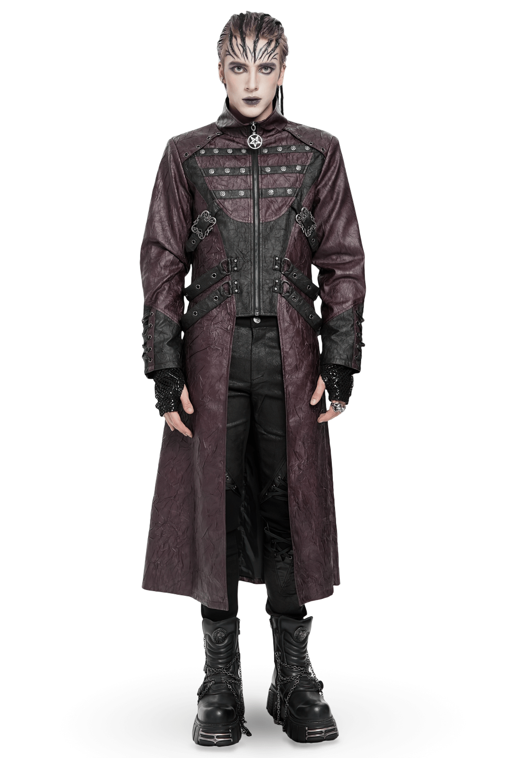 Stylish Longline Punk and Steampunk Buckle Coat