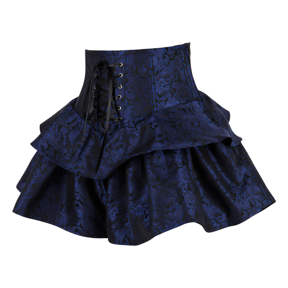 Stylish Navy Brocade Corset Skirt with Lace-Up Detail