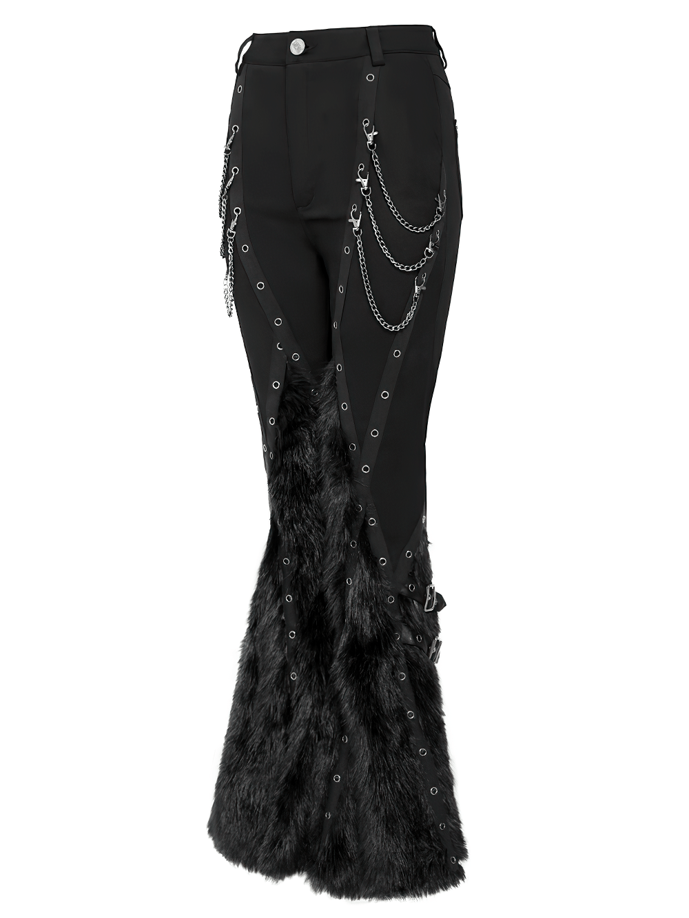 Stylish Punk Faux Fur Flared Pants with Side Chains