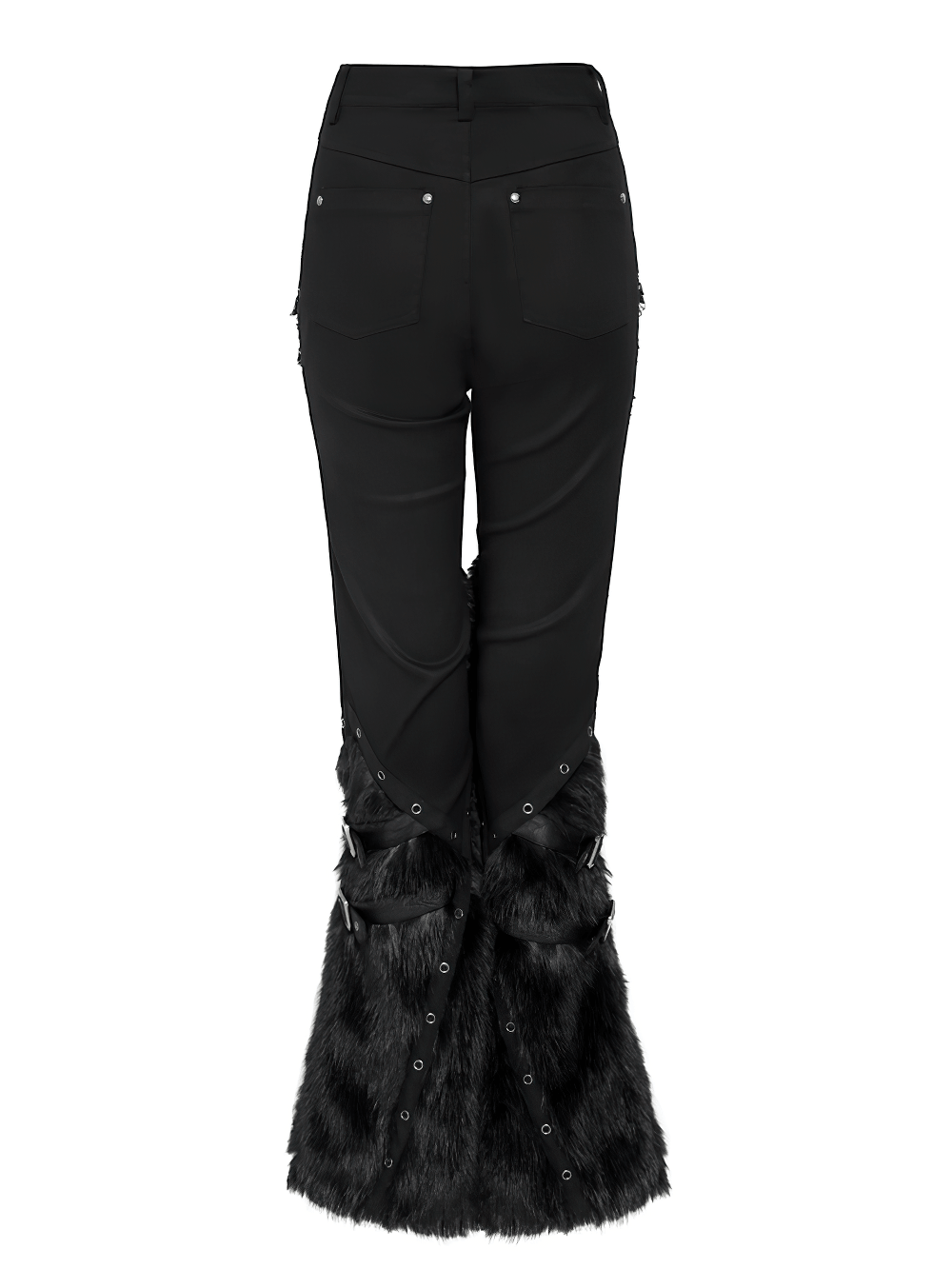 Stylish Punk Faux Fur Flared Pants with Side Chains