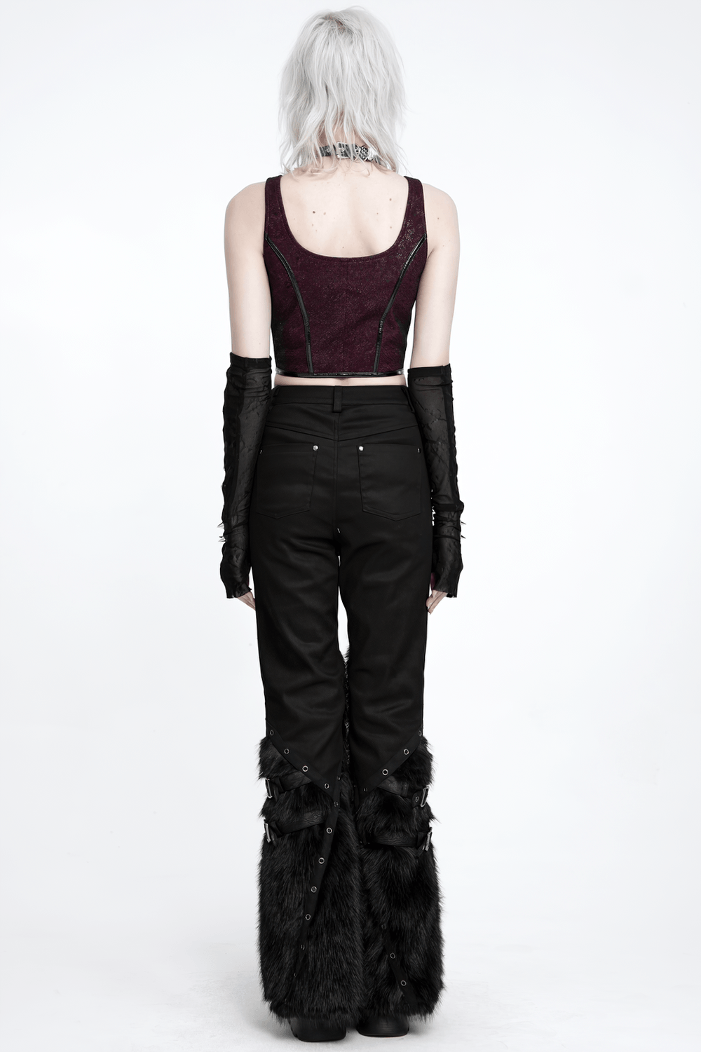 Stylish Punk Faux Fur Flared Pants with Side Chains