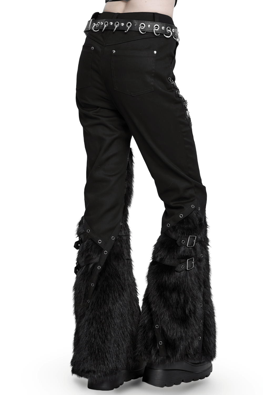 Stylish Punk Faux Fur Flared Pants with Side Chains