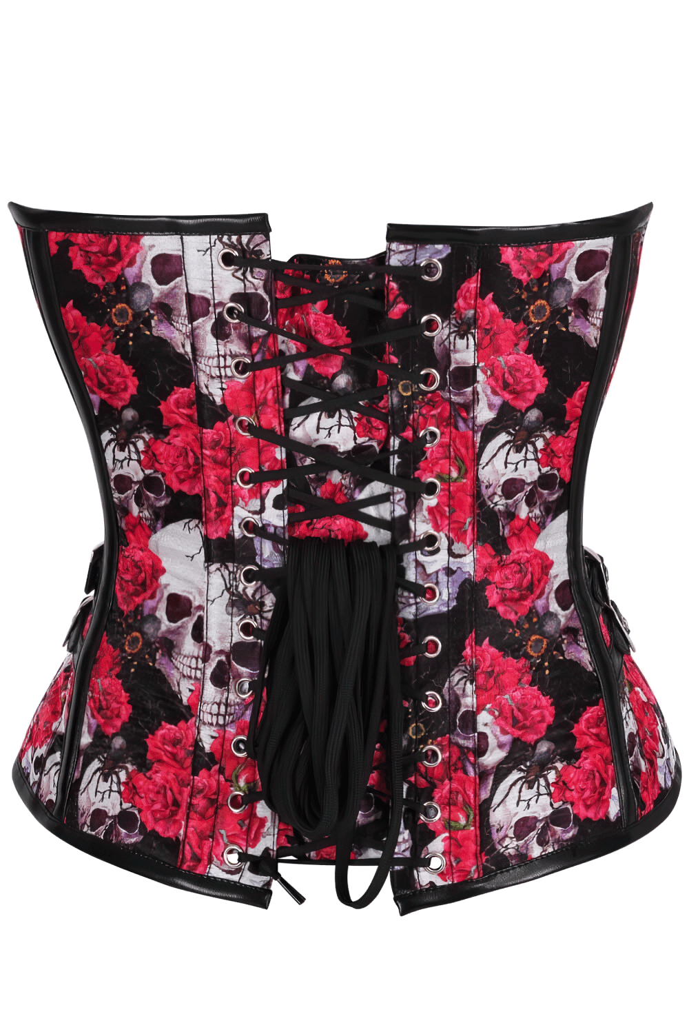 Stylish Skull and Red Rose Steampunk Overbust Corset