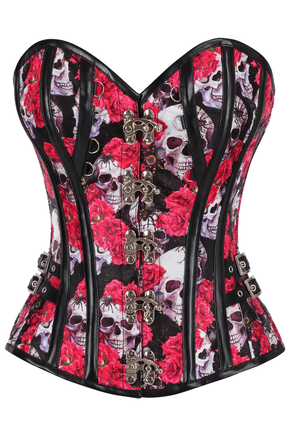 Stylish Skull and Red Rose Steampunk Overbust Corset