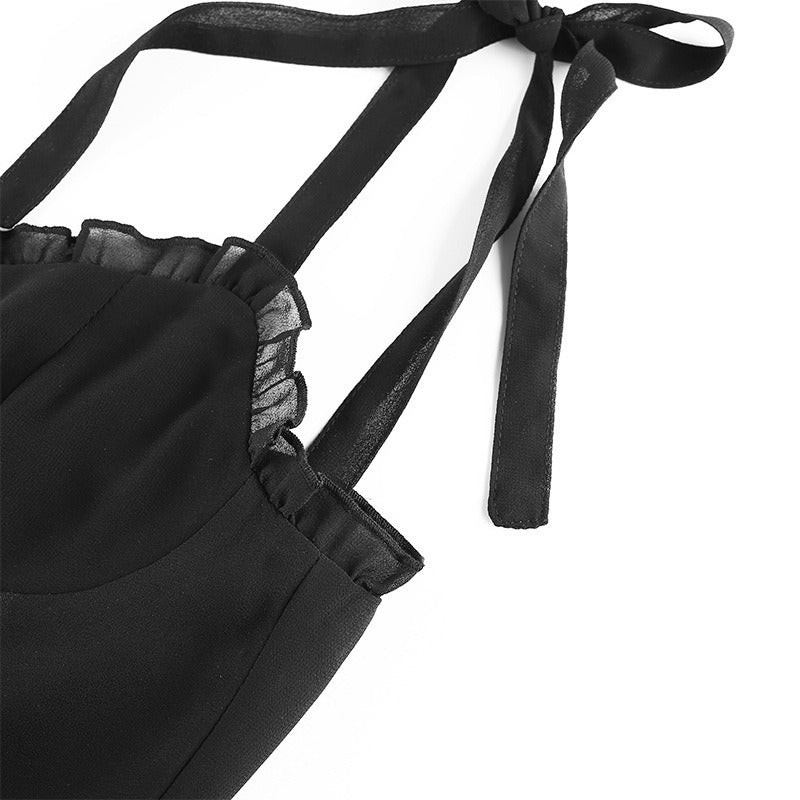 Sweet Black Summer Mini Dresses in Gothic Fashion / Backless Women Sexy Mesh Wrap Sundress