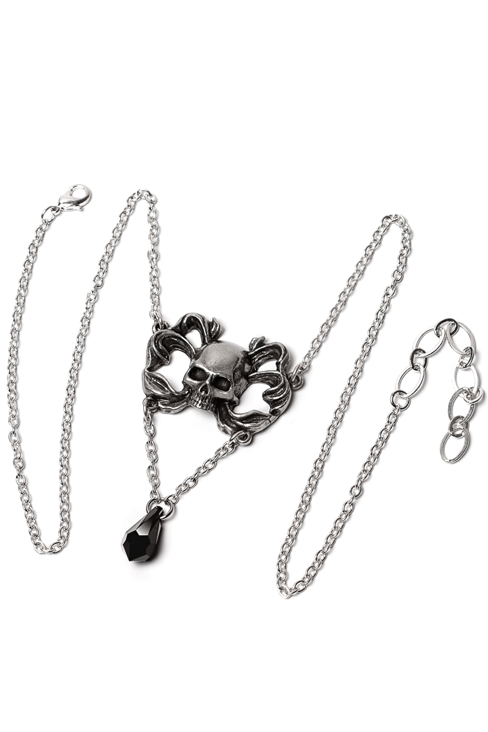 Sweet Death Skull Pendant with Black Crystal Drop