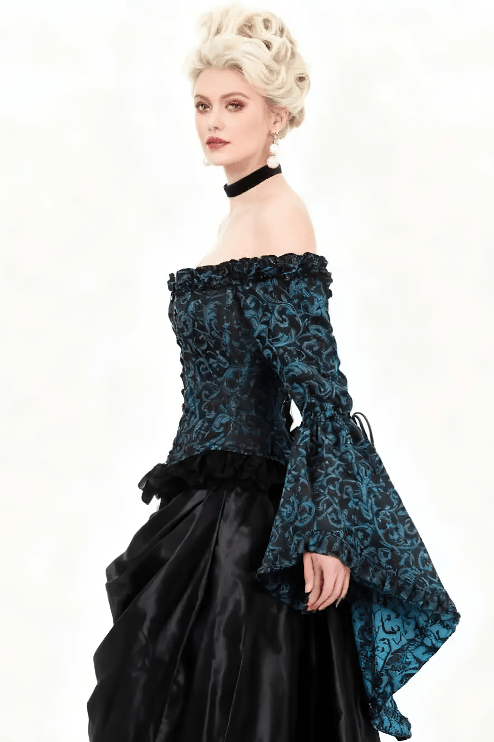 Turquoise Rococo Off Shoulder Overbust Corset Top