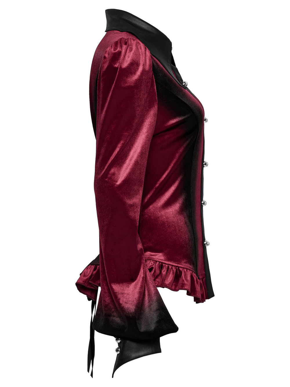 Velvet Batwing Collar Shirt with Lace-Up Back and Ruffle Hem