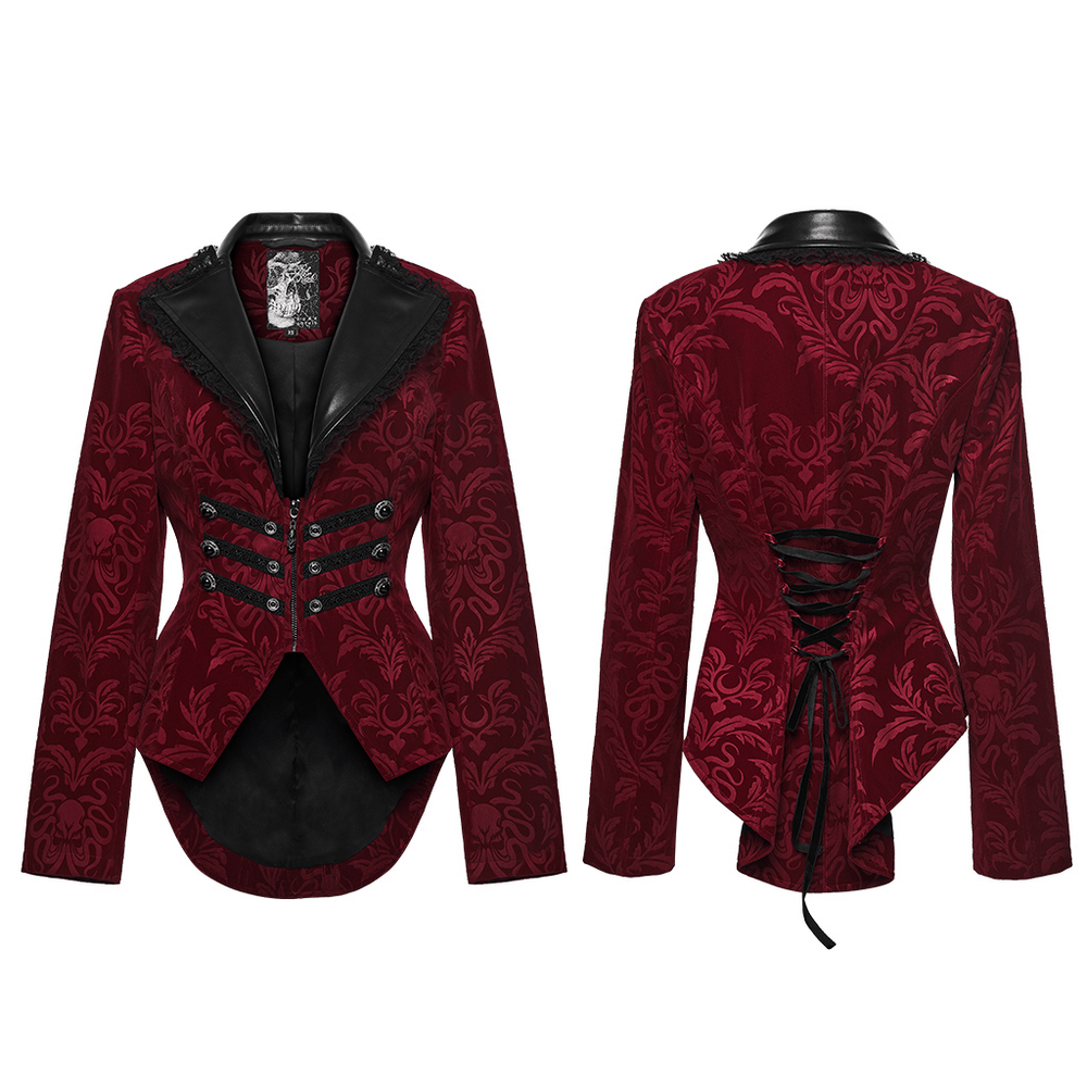 Velvet Embossed Jacket with Leather Details and Lace