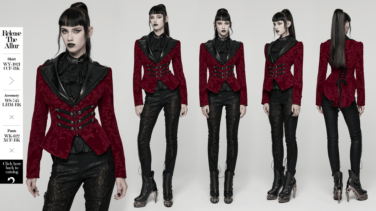 Velvet Embossed Jacket with Leather Details and Lace