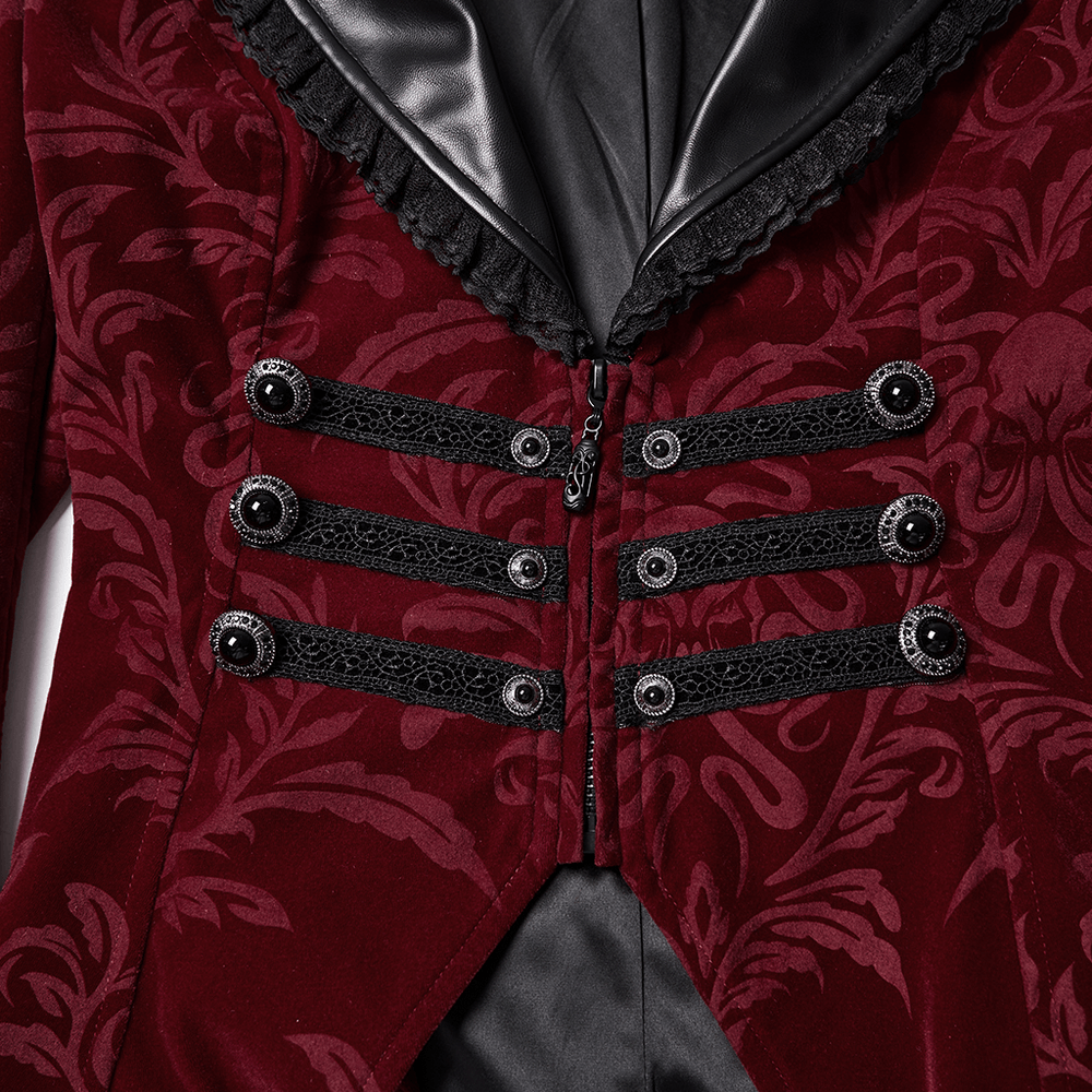Velvet Embossed Jacket with Leather Details and Lace