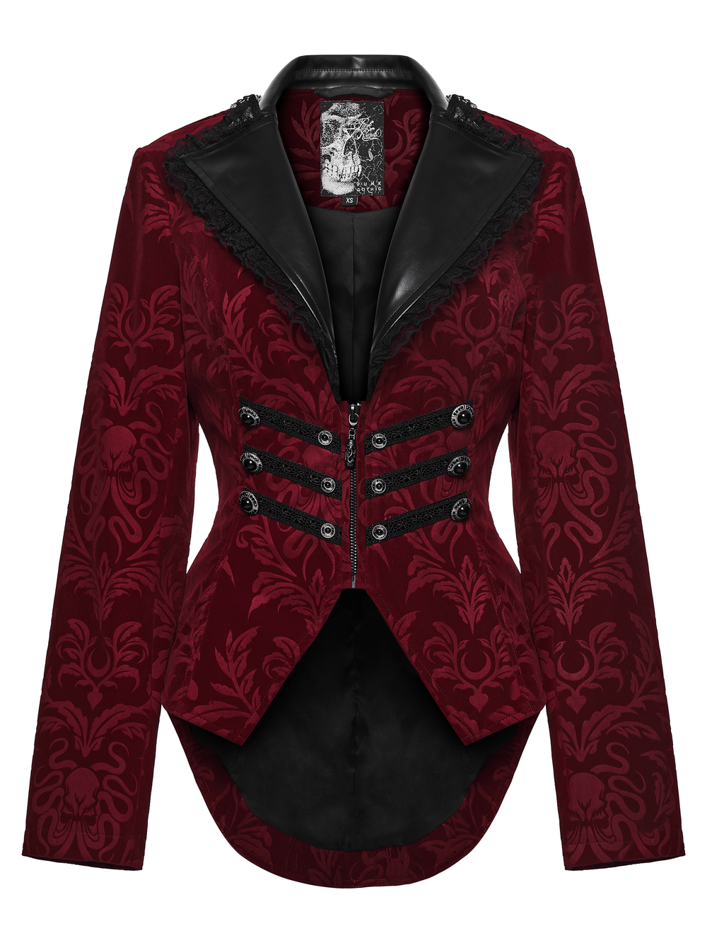 Velvet Embossed Jacket with Leather Details and Lace