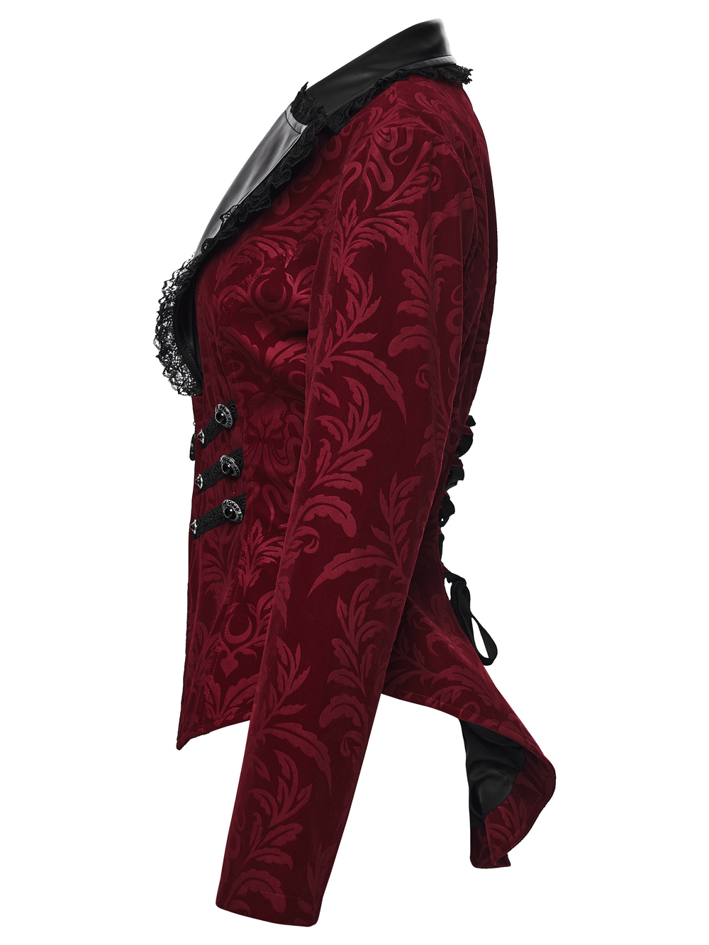 Velvet Embossed Jacket with Leather Details and Lace