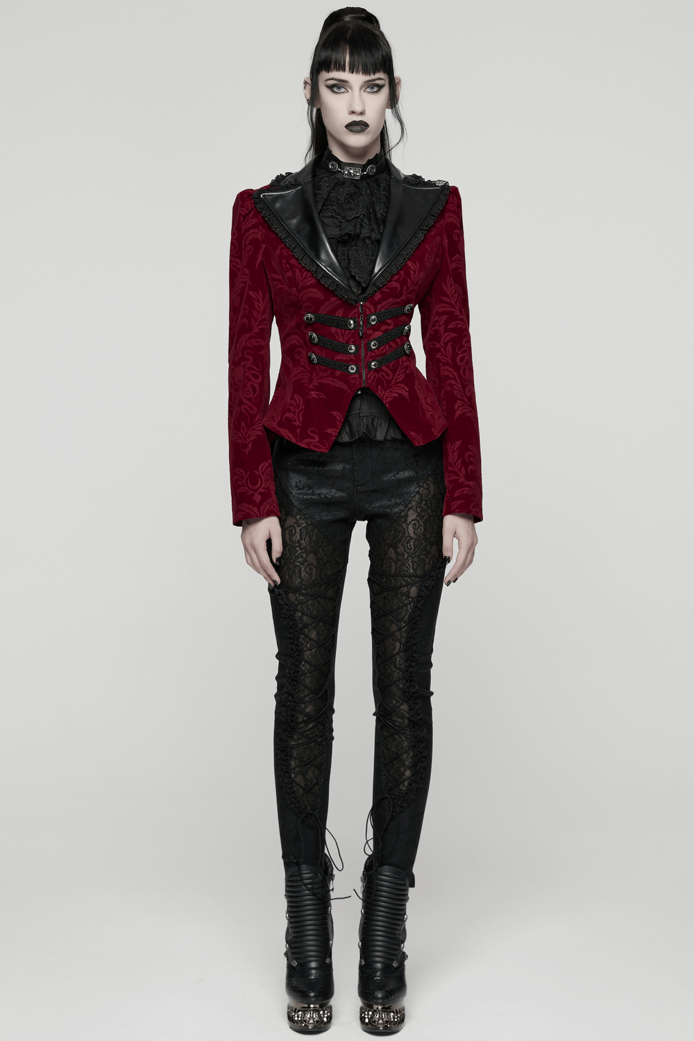 Velvet Embossed Jacket with Leather Details and Lace