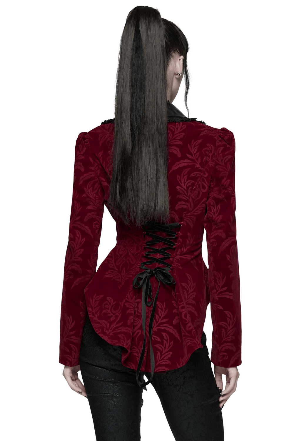 Velvet Embossed Jacket with Leather Details and Lace