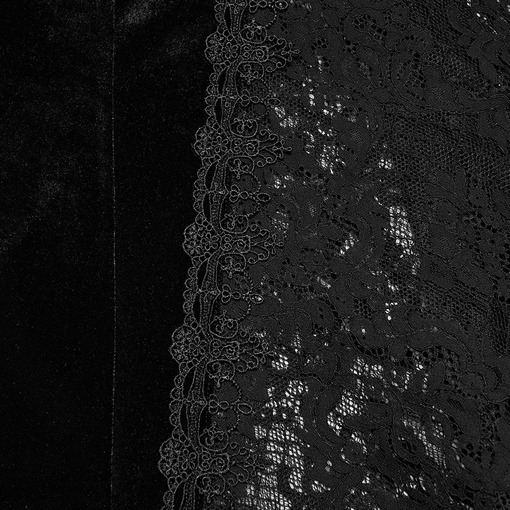 Velvet Goth Skirt with Lace and Sequin Embroidered Detailing