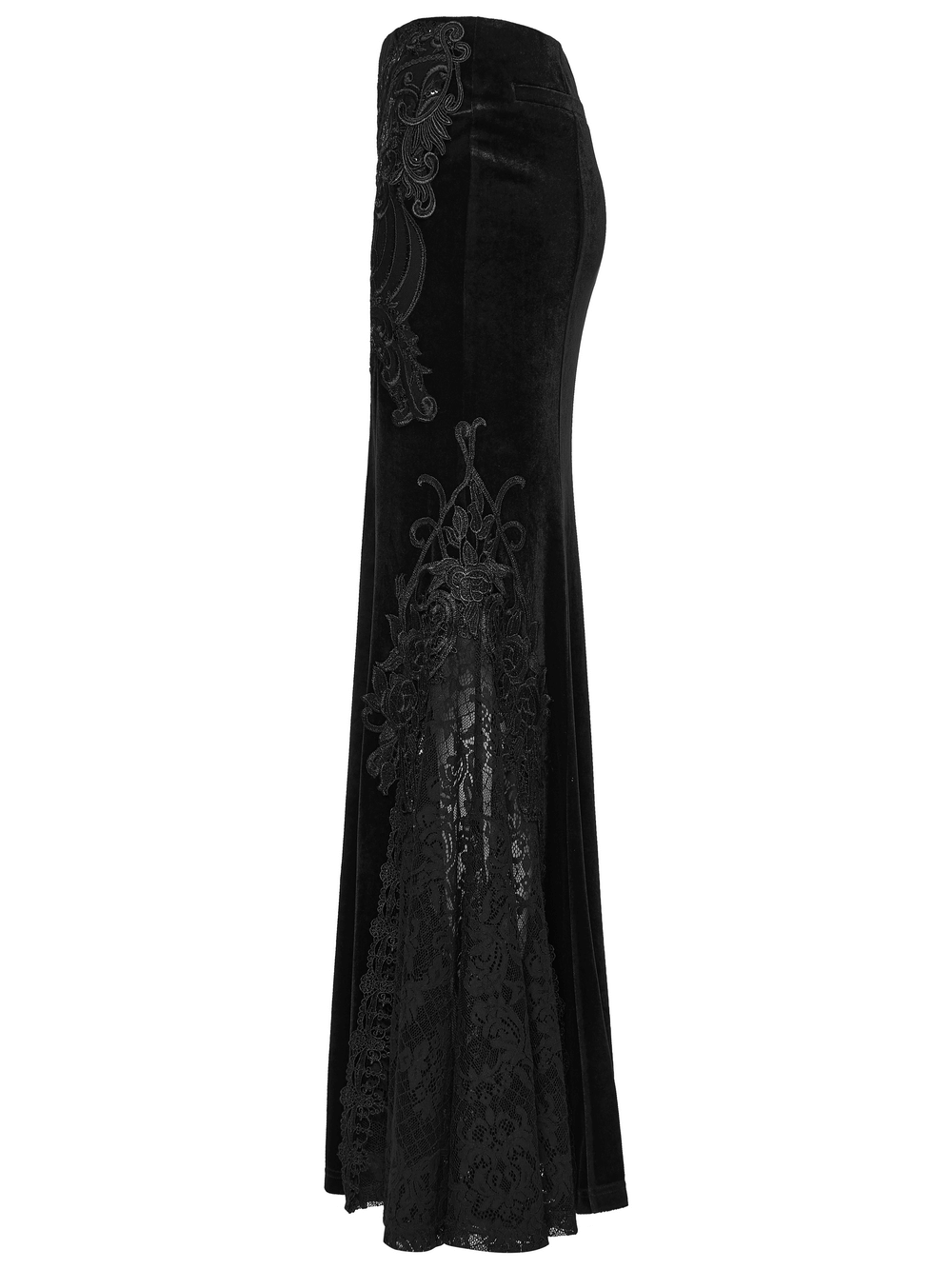 Velvet Goth Skirt with Lace and Sequin Embroidered Detailing