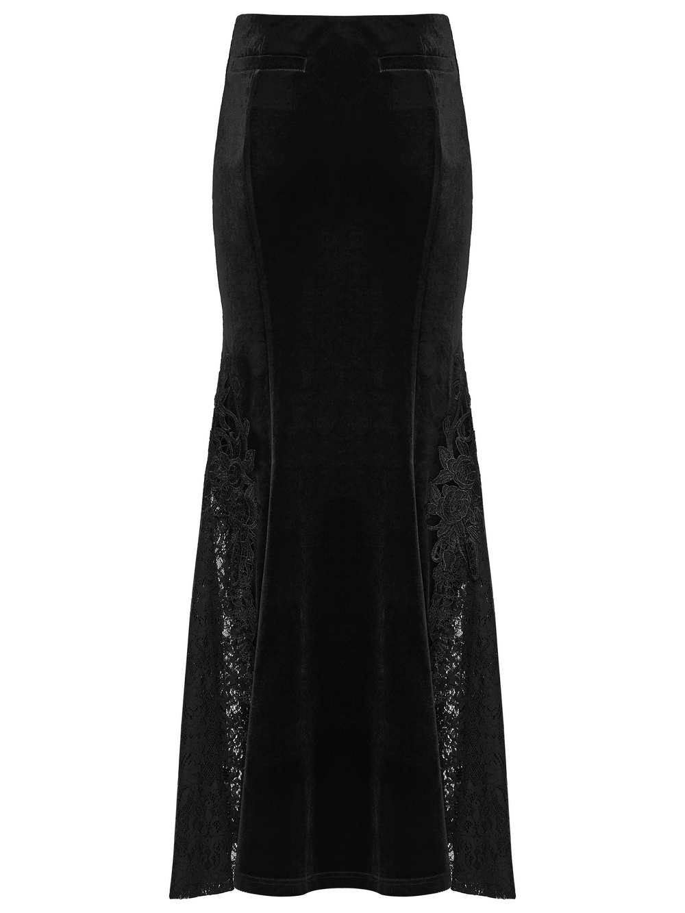 Velvet Goth Skirt with Lace and Sequin Embroidered Detailing