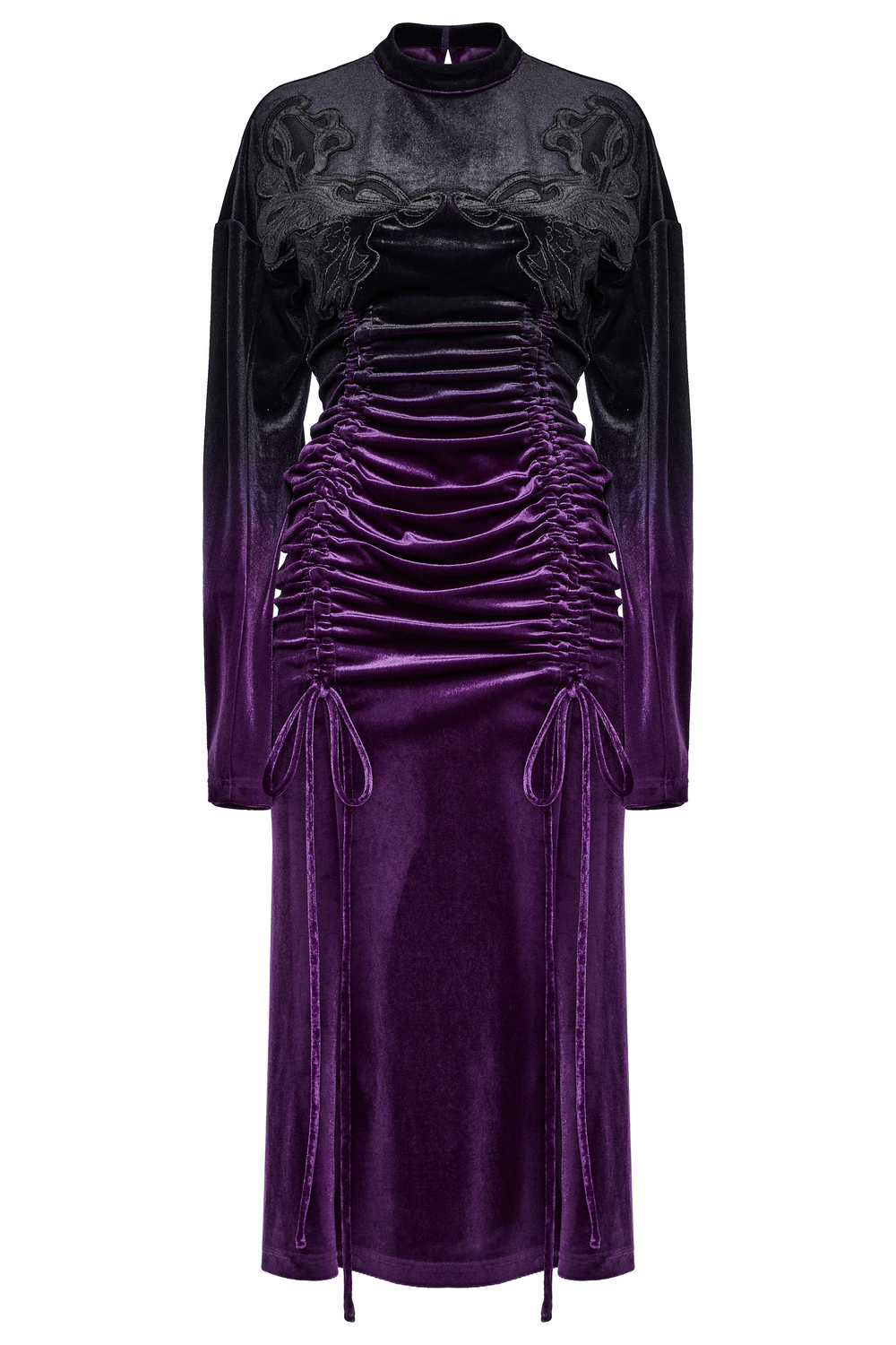 US SALE of Velvet Gothic Gradient Dress with Adjustable Drawstring