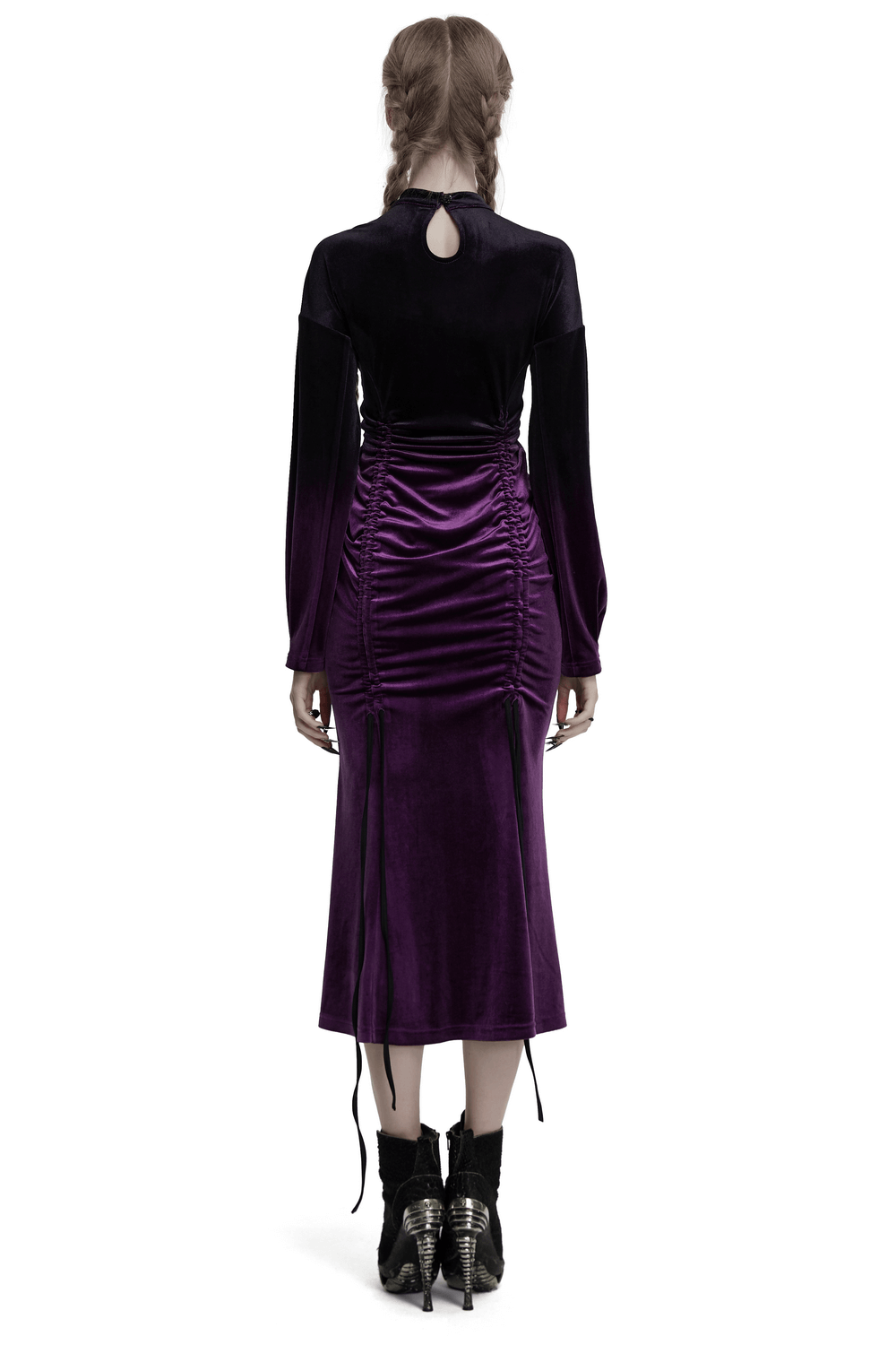 US SALE of Velvet Gothic Gradient Dress with Adjustable Drawstring