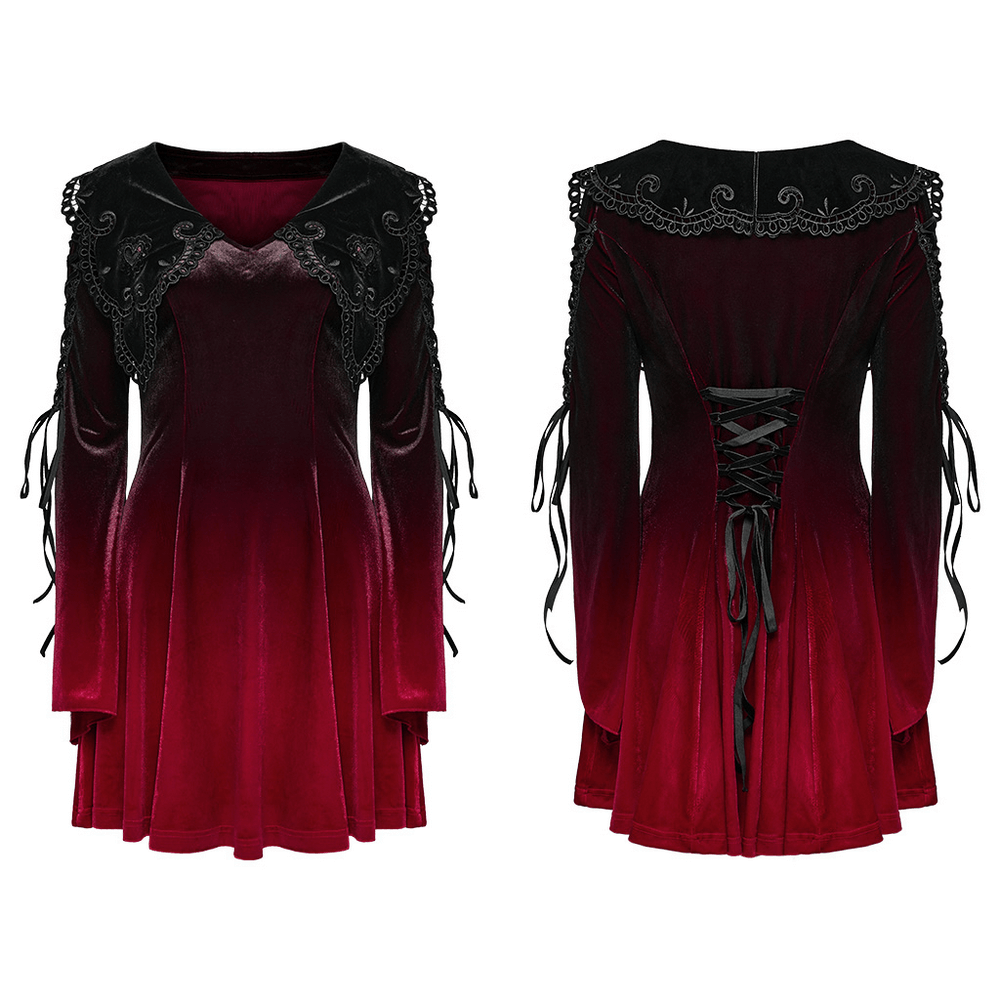 Velvet Gradient Gothic Dress with Lace and Flared Sleeves