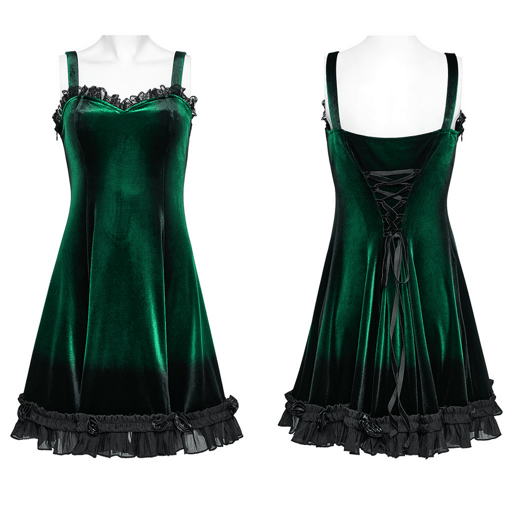 Velvet Gradient Printed Dress with Lace and Ruffle Details