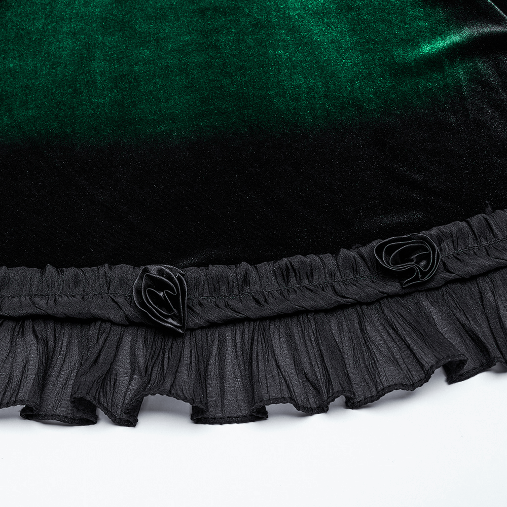 Velvet Gradient Printed Dress with Lace and Ruffle Details